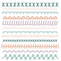 Stitch borders. Color sewing seams. Embroidery cloth vector.